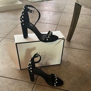 White House Black Market Black Heels with Pearl Accents